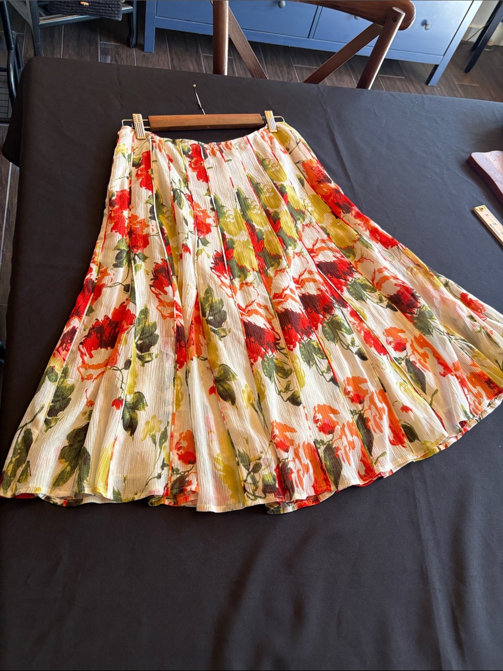 Emanuel Ungaro White Skirt with Red & Green Floral Print